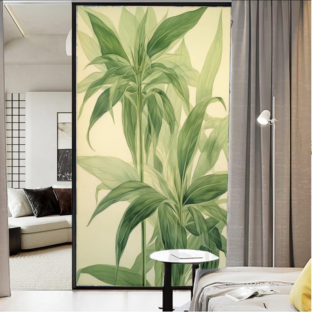 Película de privacidad para ventana, diseño minimalista y clásico de hojas verdes claras, para ventana del hogar y puerta de vidrio, bloqueo solar,