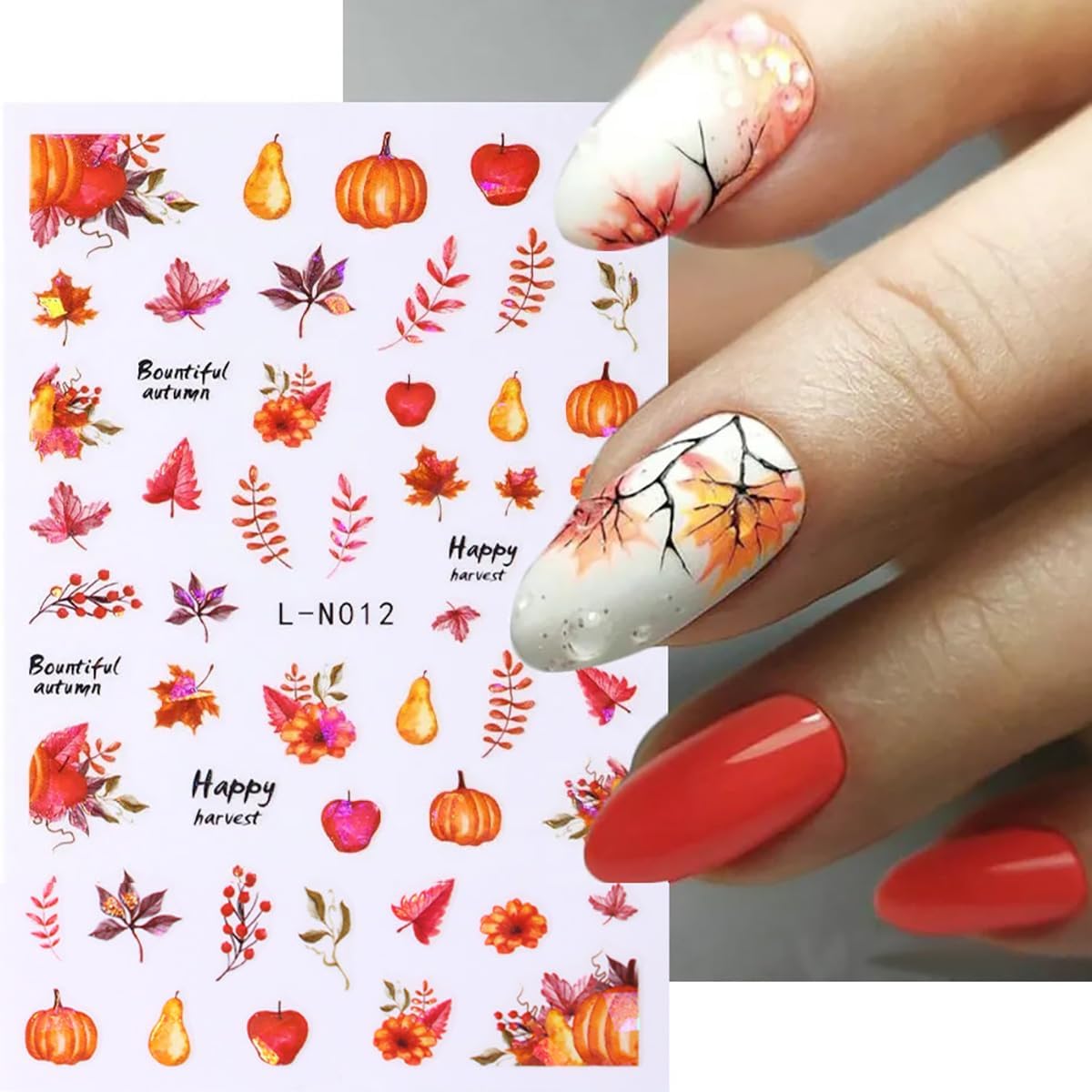 Calcomanías de arte de uñas de otoño, 6 hojas de arce, autoadhesivas, 3D, diseño de hojas de ginkgo, ardilla, calabaza, otoño, suministros de arte