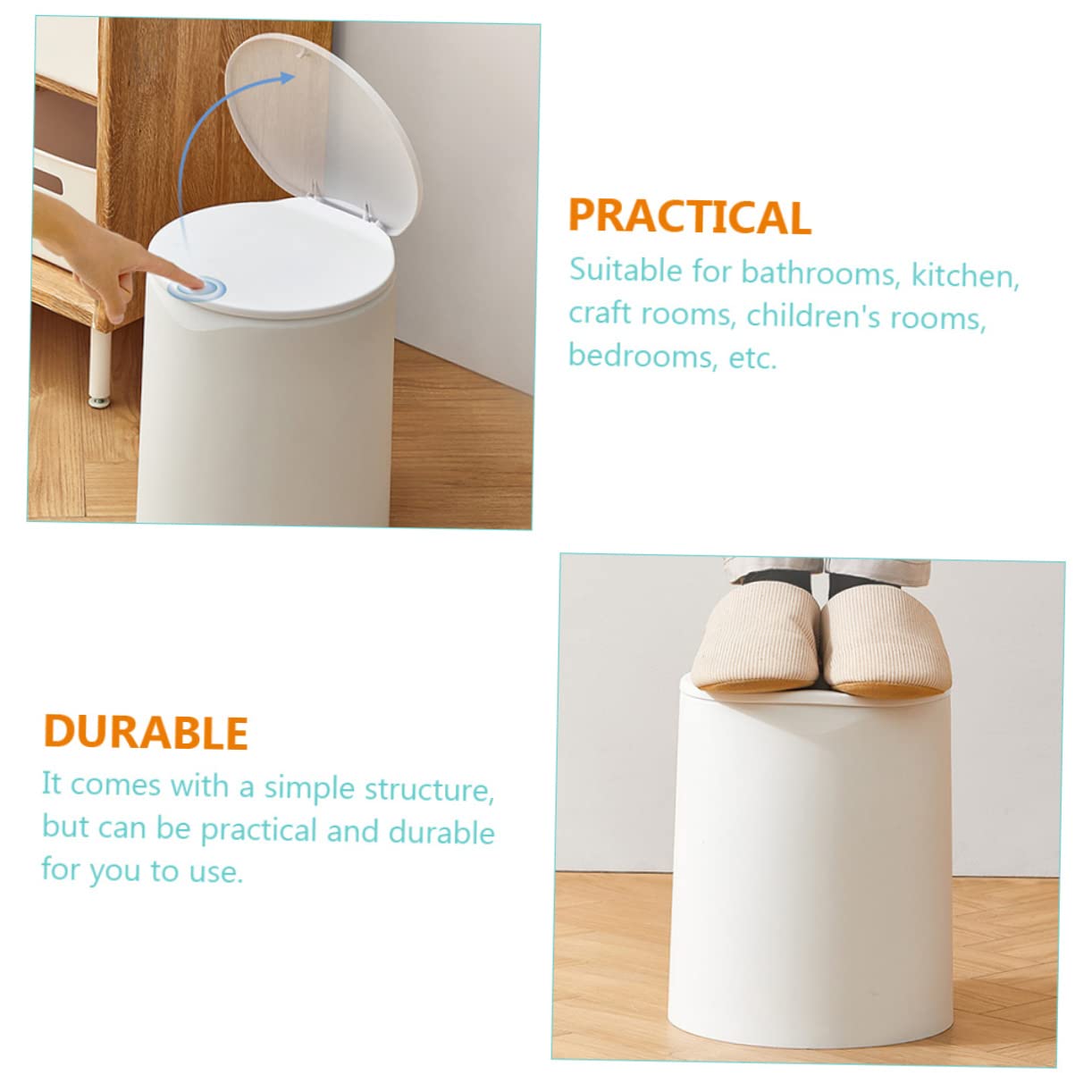 Zerodeko Contenedor de basura con tapa, contenedor de plástico con tapa, cubo de basura de plástico con tapa, contenedor de basura para baño,