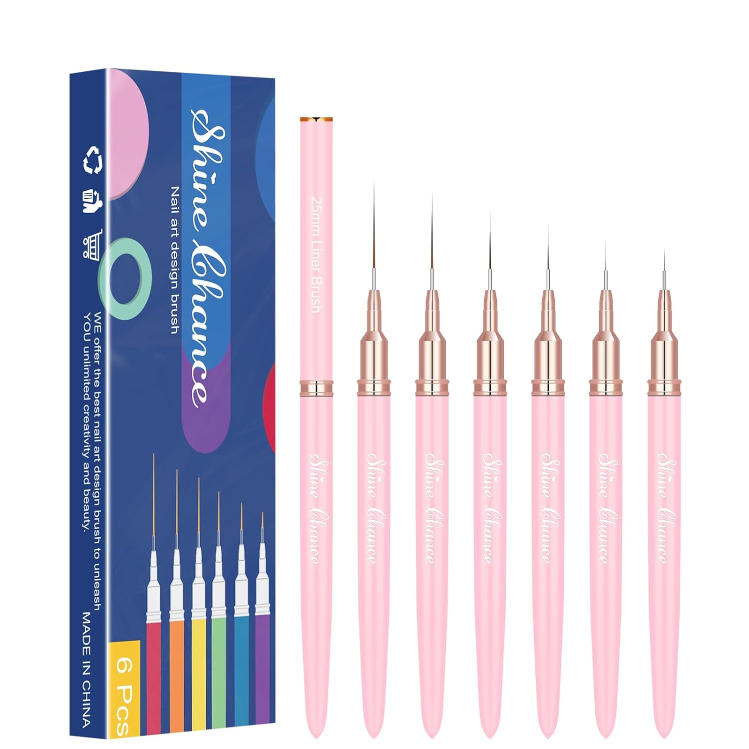 Shince Chance – Juego de pinceles para arte de uñas, 6 pinceles de diseño de uñas para esmalte de gel, dibujo fino, pequeños detalles, pintura de