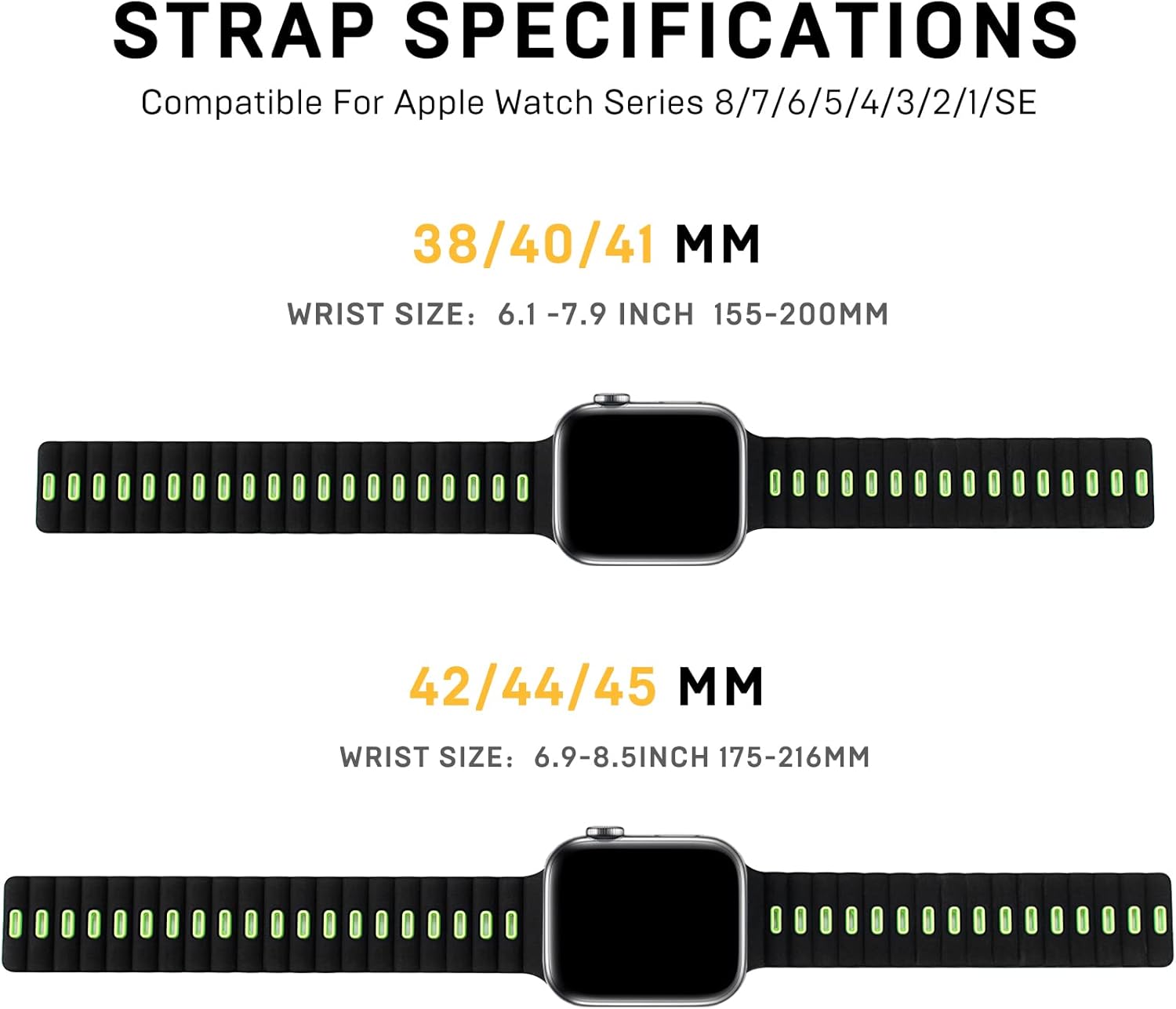 Correa magnética compatible con Apple Watch Band Series 8, 7, 6, 5, 4, 3, 2, 1, SE de 1.496 pulgadas, 1.575 pulgadas, 1.614 pulgadas, 1.654