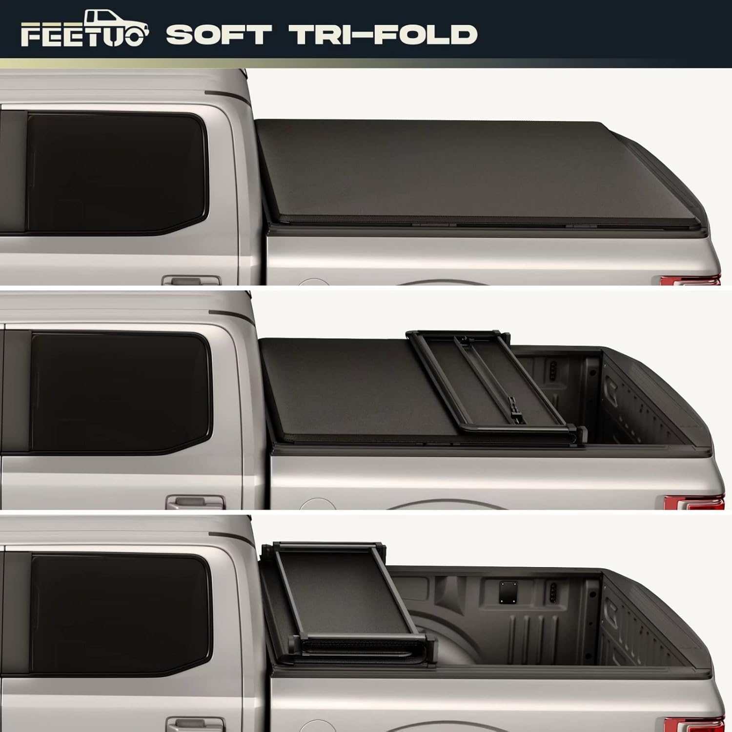 FeeTUO Cubierta tonneau suave de tres pliegues para camioneta Ranger 1993-2004 con plataforma de 6 pies (72 pulgadas)