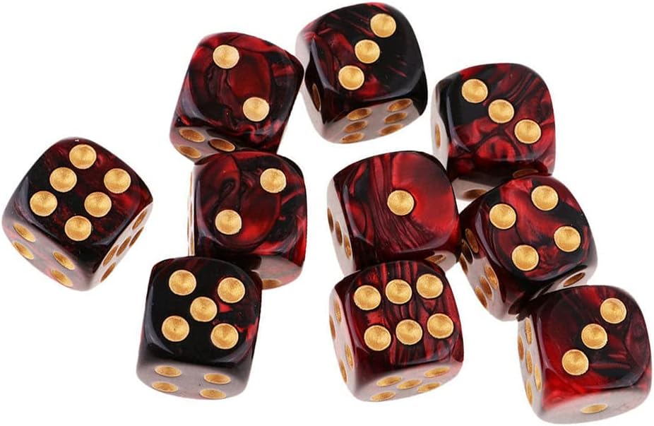 10 dados poliédricos D6 de 0.632 pulgadas de acrílico para juegos de mesa RPG MTG DND (rojo negro)