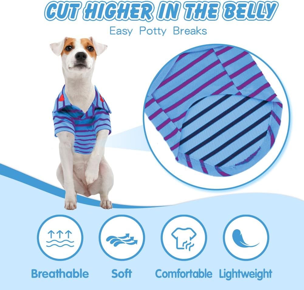EMUST Ropa para perros, camisas para perros grandes, niños y niñas, trajes de perro a rayas con cuello polo y mangas, ropa de bulldog francés, suave