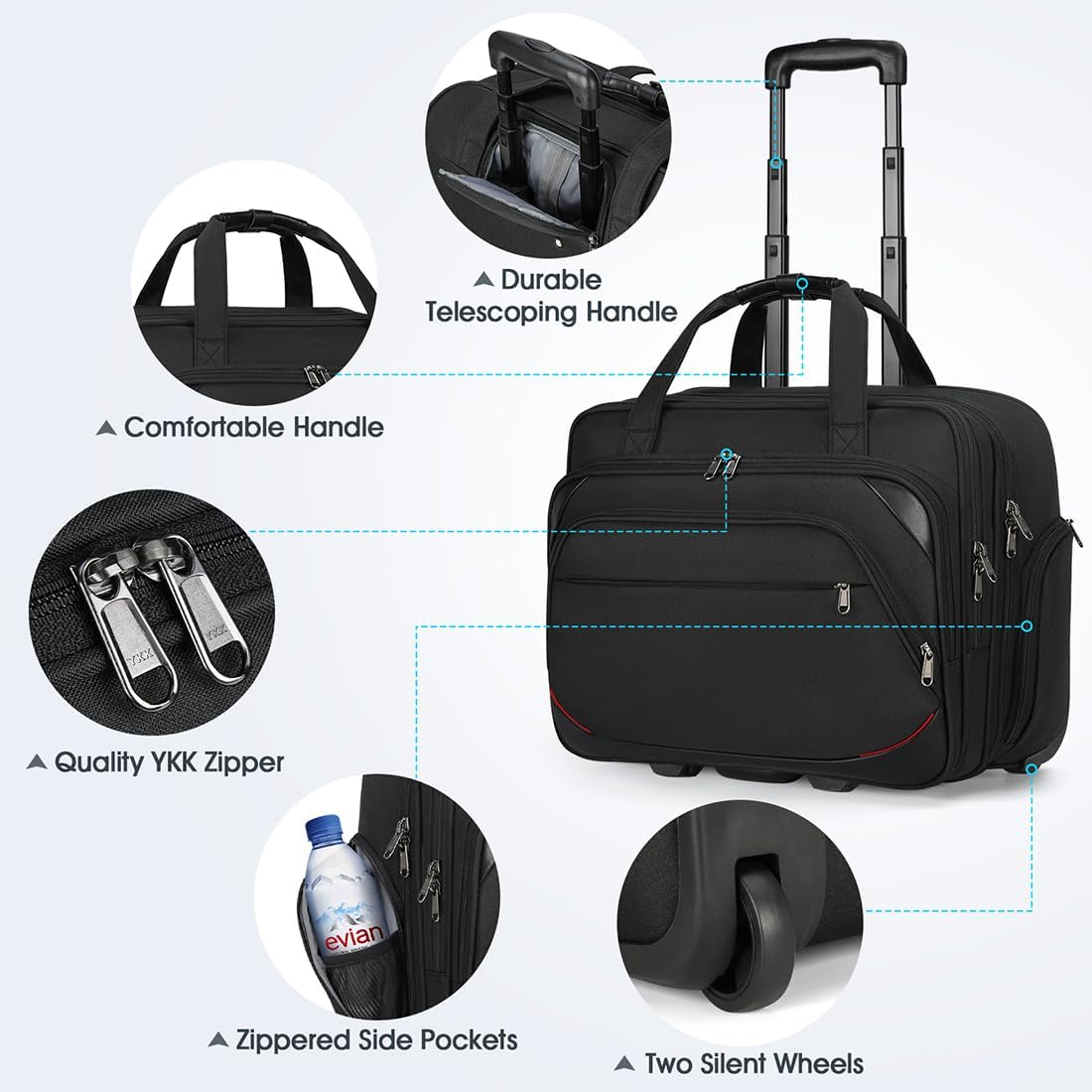 Bolsa con ruedas para laptop para mujeres y hombres, maletín con ruedas de 17.3 pulgadas, para computadora portátil, para trabajo, viajes, negocios,