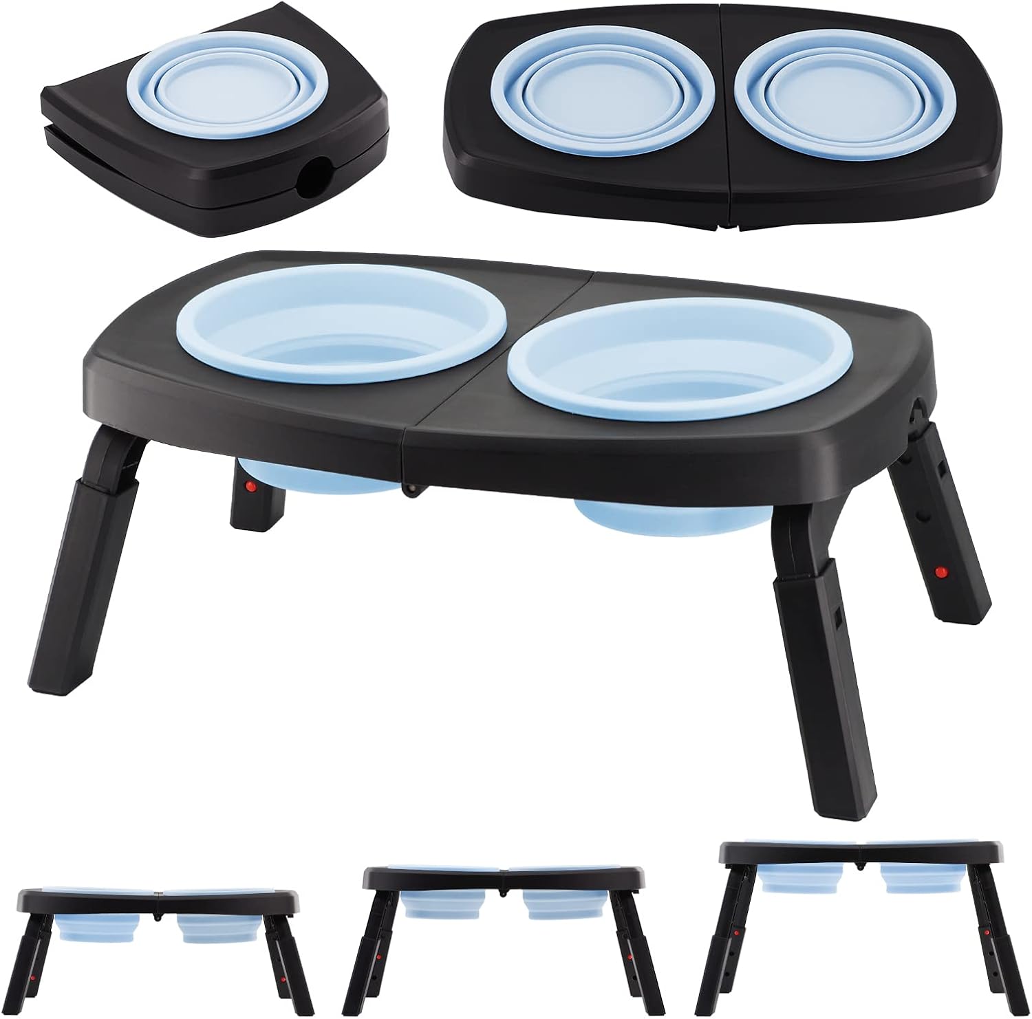 SIMMOUDE Cuencos elevados para perros grandes y medianos para mascotas, plegables, 2 cuencos elevados para alimentos y agua con soporte, 3 alturas