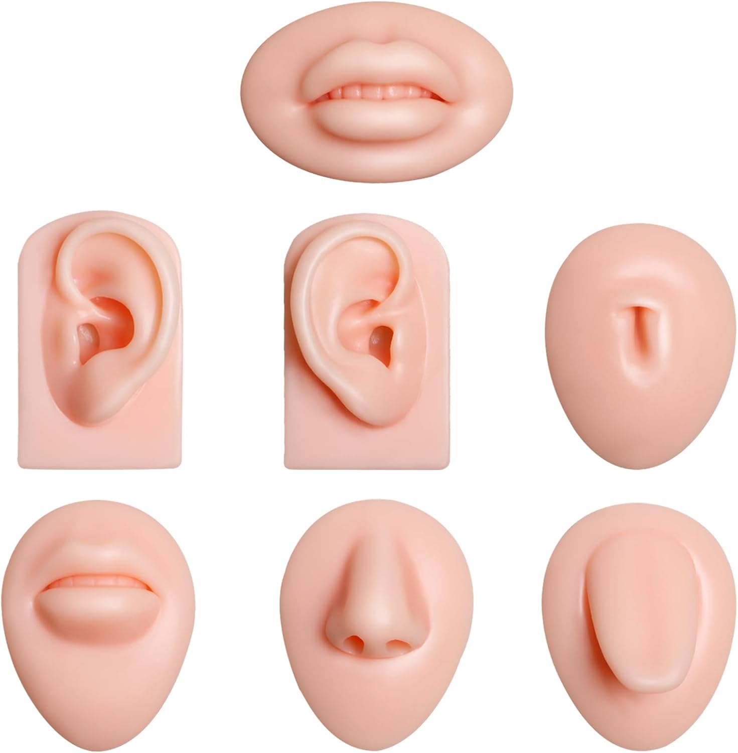 Piercing de silicona para practicar piezas corporales, 7 piezas para orejas, nariz, lengua, boca, ombligo, juego de modelos para práctica de