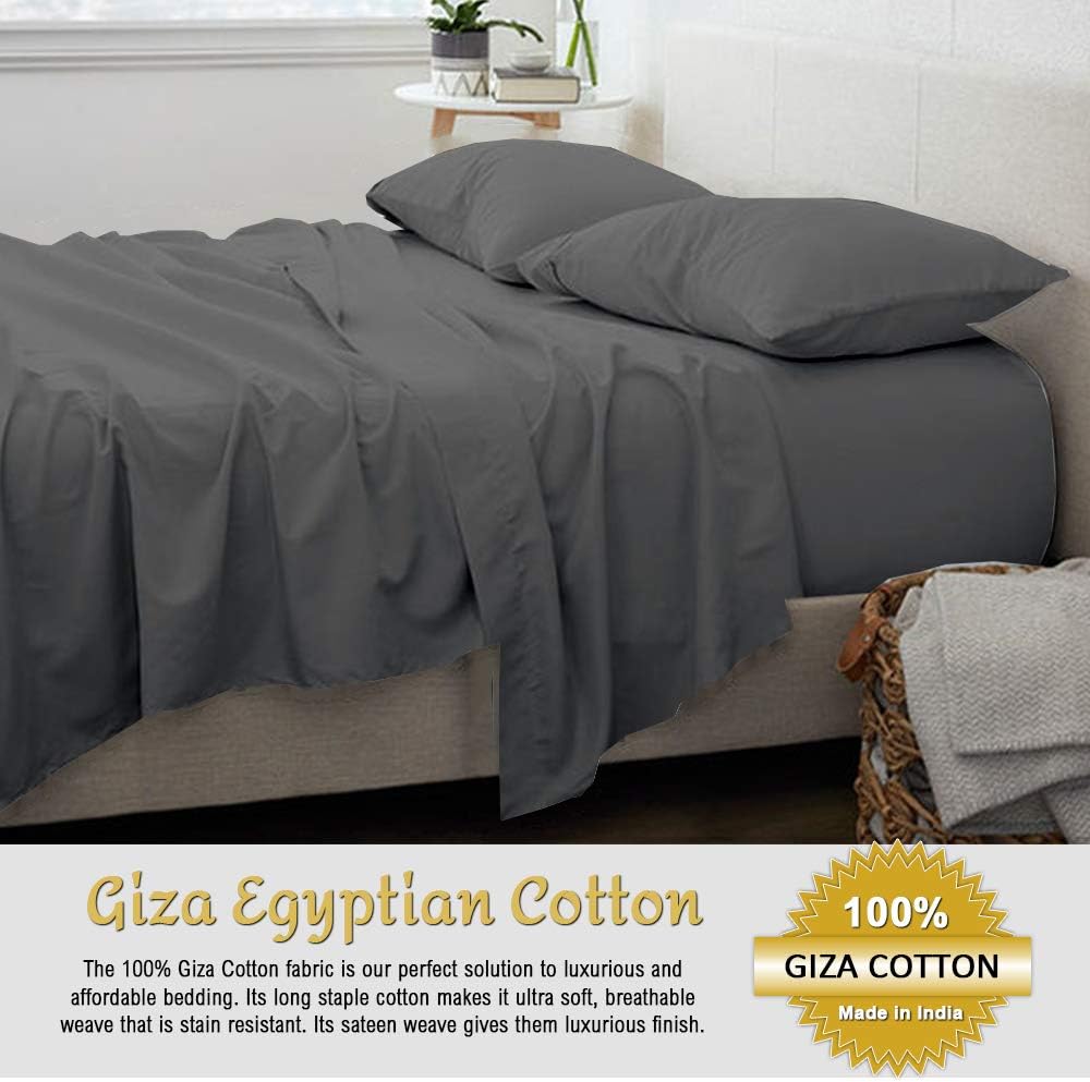 Shreem Linen Juego de ropa de cama  Sábanas de algodón Giza King  400 hilos, 100% algodón egipcio, tejido satinado, gris oscuro, 1 ajustada, 1