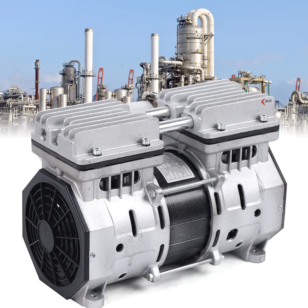 Bomba de aire al vacío de 370 W, sin aceite, pistón sin aceite, 110 V, bomba de vacío de diafragma sin aceite, 8 bar, 3.5 CFM 90.6 kpa 100 Lmin