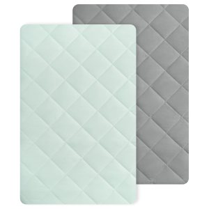 TILLYOU Pack n Play – Juego de 2 sábanas gruesas para cuna, sábanas acolchadas suaves con bolsillo profundo de 1 a 3 pulgadas, almohadilla de TILLYOU Pack n Play – Juego de 2 sábanas gruesas para cuna, sábanas acolchadas suaves con bolsillo profundo de 1 a 3 pulgadas, almohadilla de