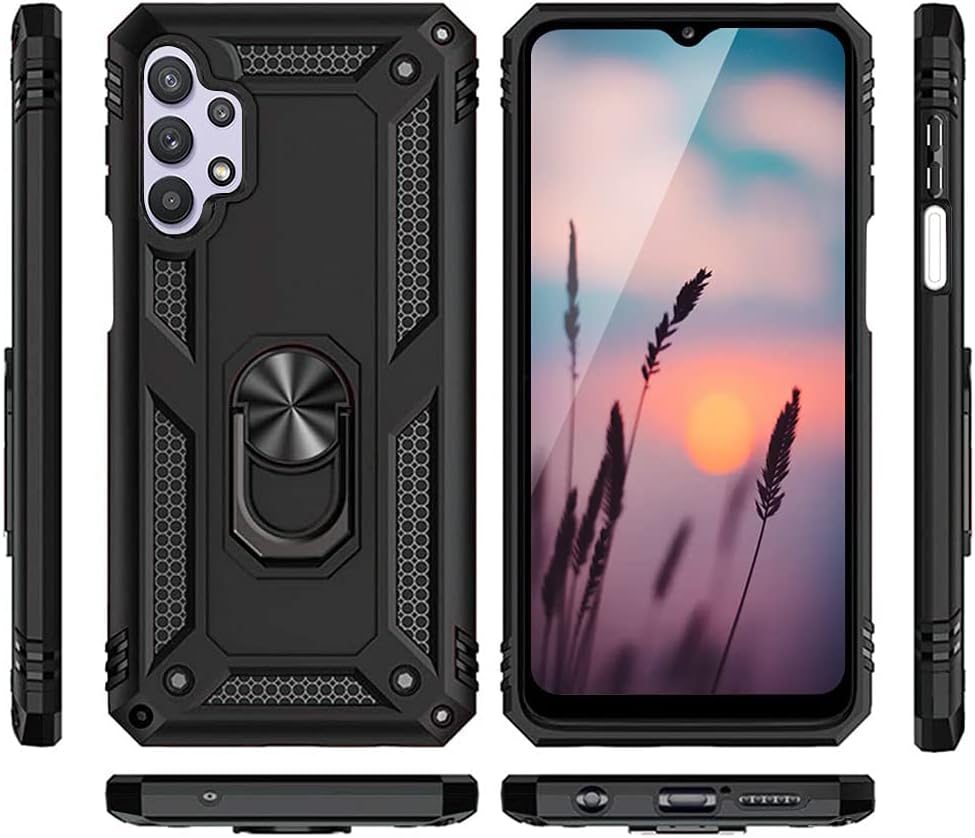 TJS Funda compatible con Samsung Galaxy A32 5G, con protector de pantalla de vidrio templado, soporte magnético, soporte magnético resistente contra