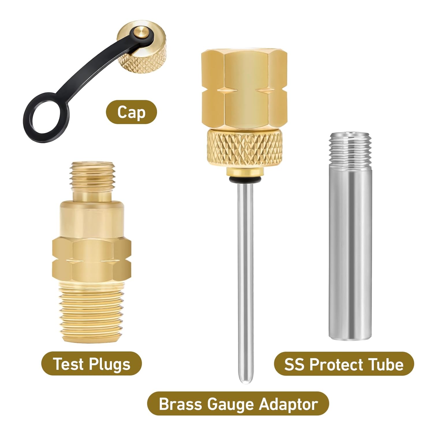 Roastove Adaptador de calibre de latón 14 NPT hembra, 2-12 OAL x 1-25 “x 18” sonda con funda de acero inoxidable, kit de montaje de manómetro