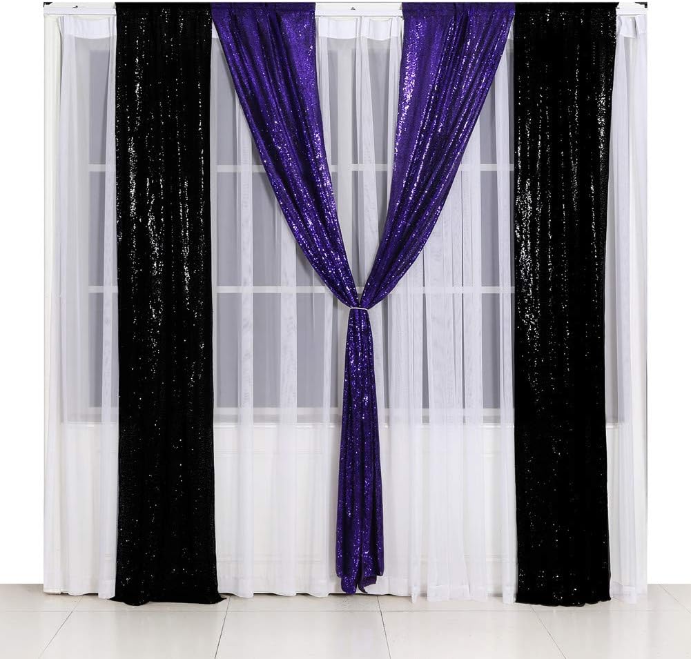 SquarePie Telón de fondo de lentejuelas de 2 x 8 pies, 2 cortinas brillantes de fondo morado para decoración de fiesta de boda de Halloween