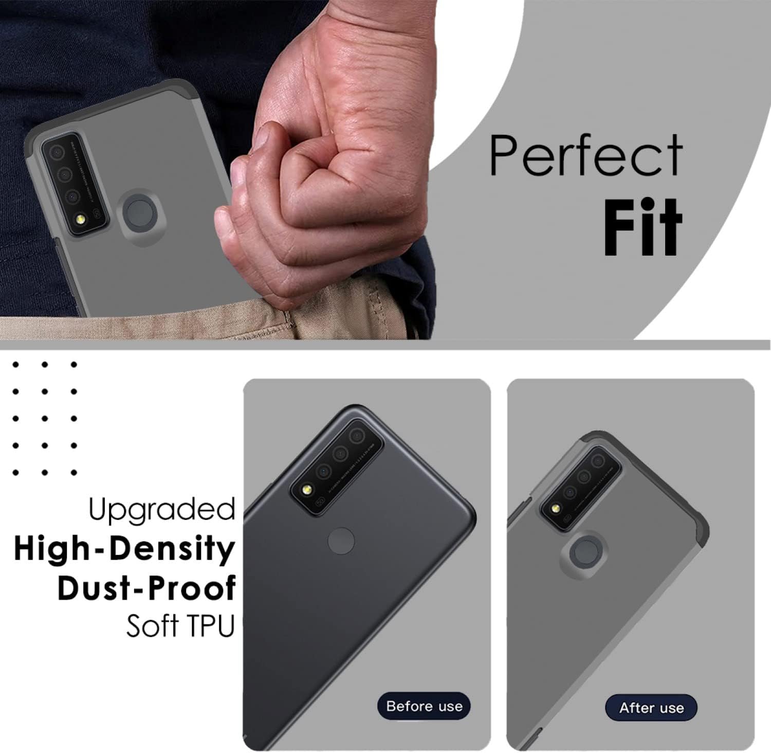 TJS Funda compatible con TCL 30 XE 5G en pulgadas, funda híbrida de doble capa a prueba de golpes, protección contra caídas (gris)