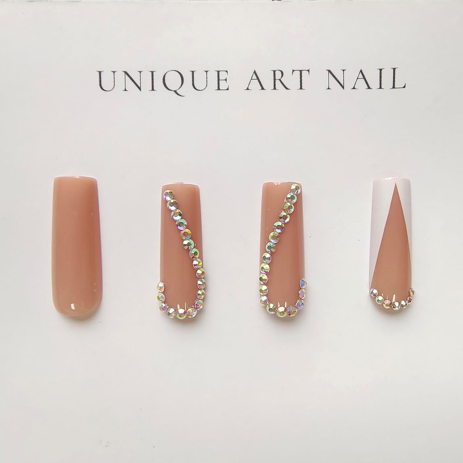 Uñas largas a presión, uñas postizas cuadradas, uñas acrílicas de cobertura completa con diamantes de imitación, uñas artificiales rosa claro con