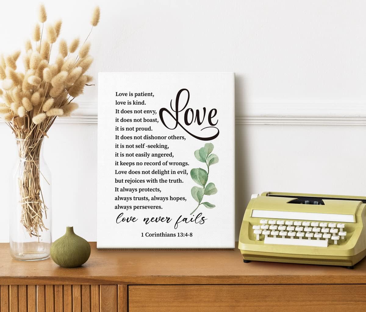 Lienzo decorativo para pared con texto en inglés Love is Patient Love is Kind 1 Corinthians 134-8, póster inspirador para decoración de pared para