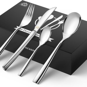 vancasso Cubiertos de acero inoxidable de 48 piezas, juego de cubiertos de acero inoxidable, vajilla para 12 personas, cuchillo, tenedor, juego de vancasso Cubiertos de acero inoxidable de 48 piezas, juego de cubiertos de acero inoxidable, vajilla para 12 personas, cuchillo, tenedor, juego de