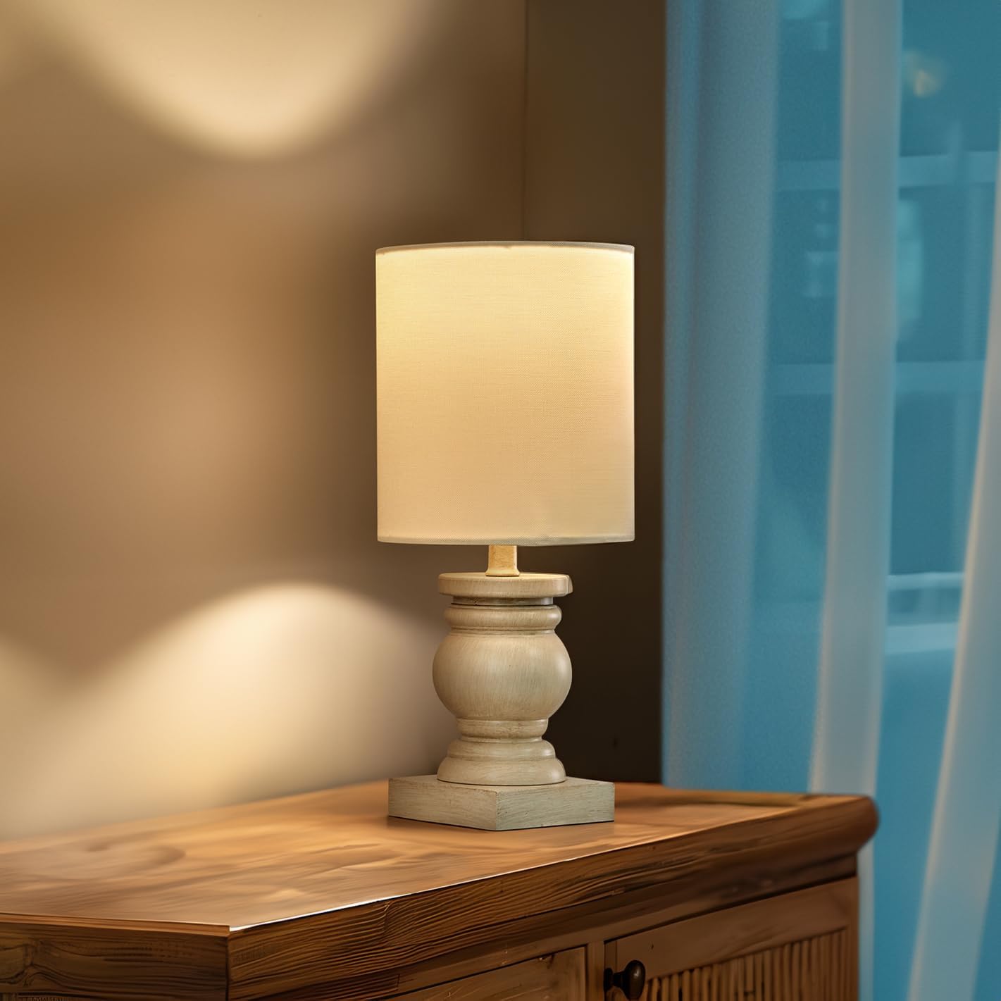 OYEARS Lámpara de mesa pequeña de 12 pulgadas para dormitorio, sala de estar, lámparas de noche simples y retro de grano de madera, adecuadas para