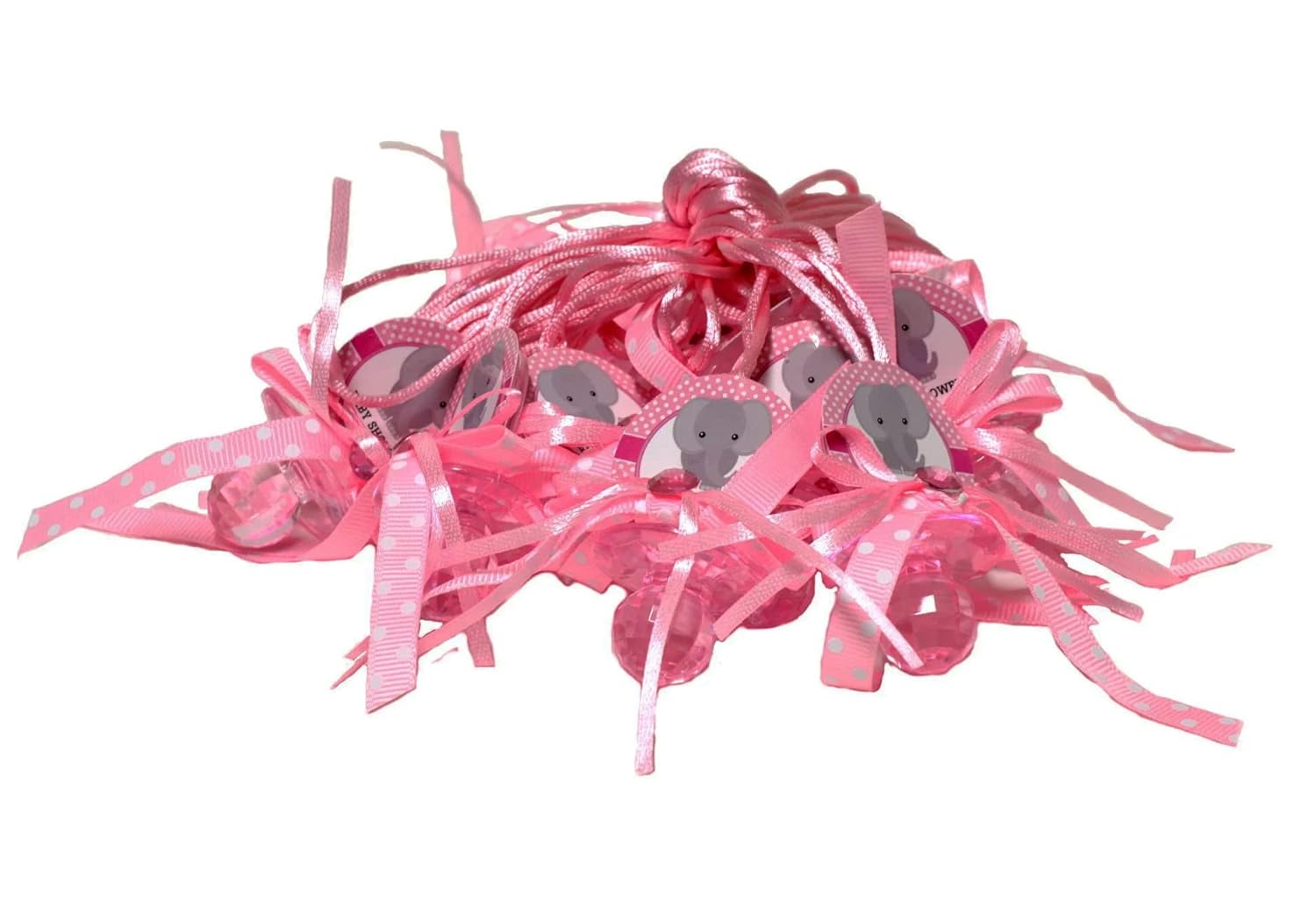 RBN 12 collares de chupete de elefante, juegos de baby shower, premios para niñas y niños (rosa), 1 unidad (paquete de 12)