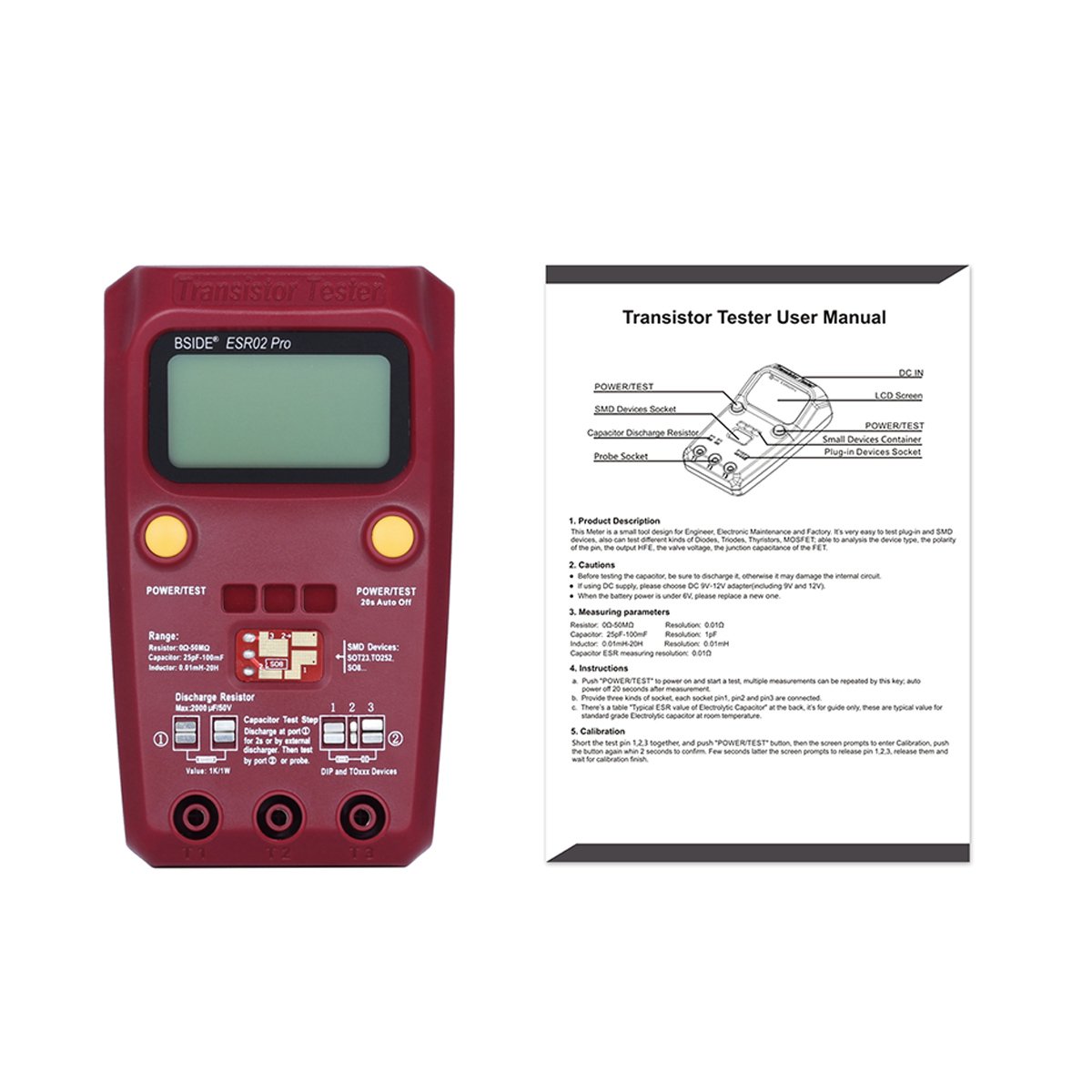 Profesional BSIDE esr02pro Digital SMD Componentes de transistor tester Diode Triode multímetro capacitancia inductancia ESR Meter
