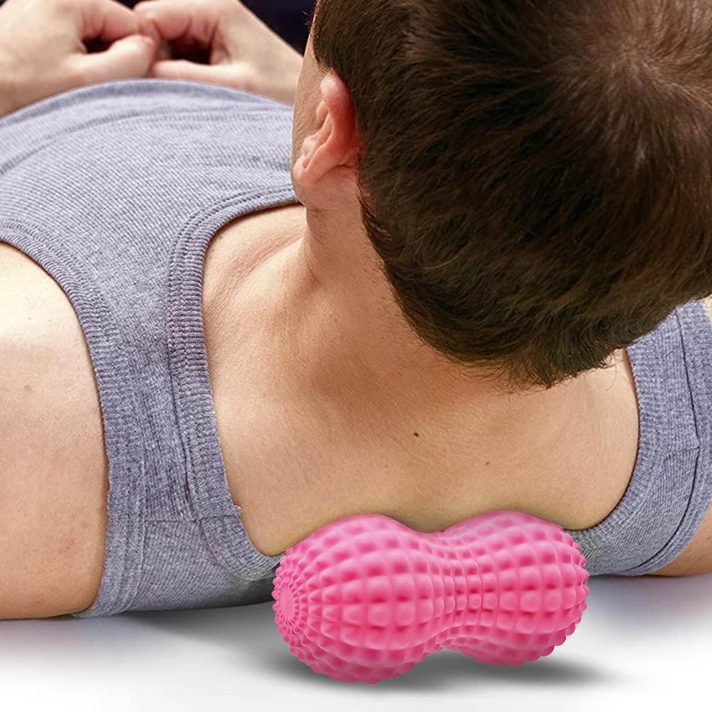 SELEWARE Bola de masaje de maní, bola de masaje de lacrosse doble de maní para espalda, cuello, hombros, columna vertebral, piernas, caderas, bola