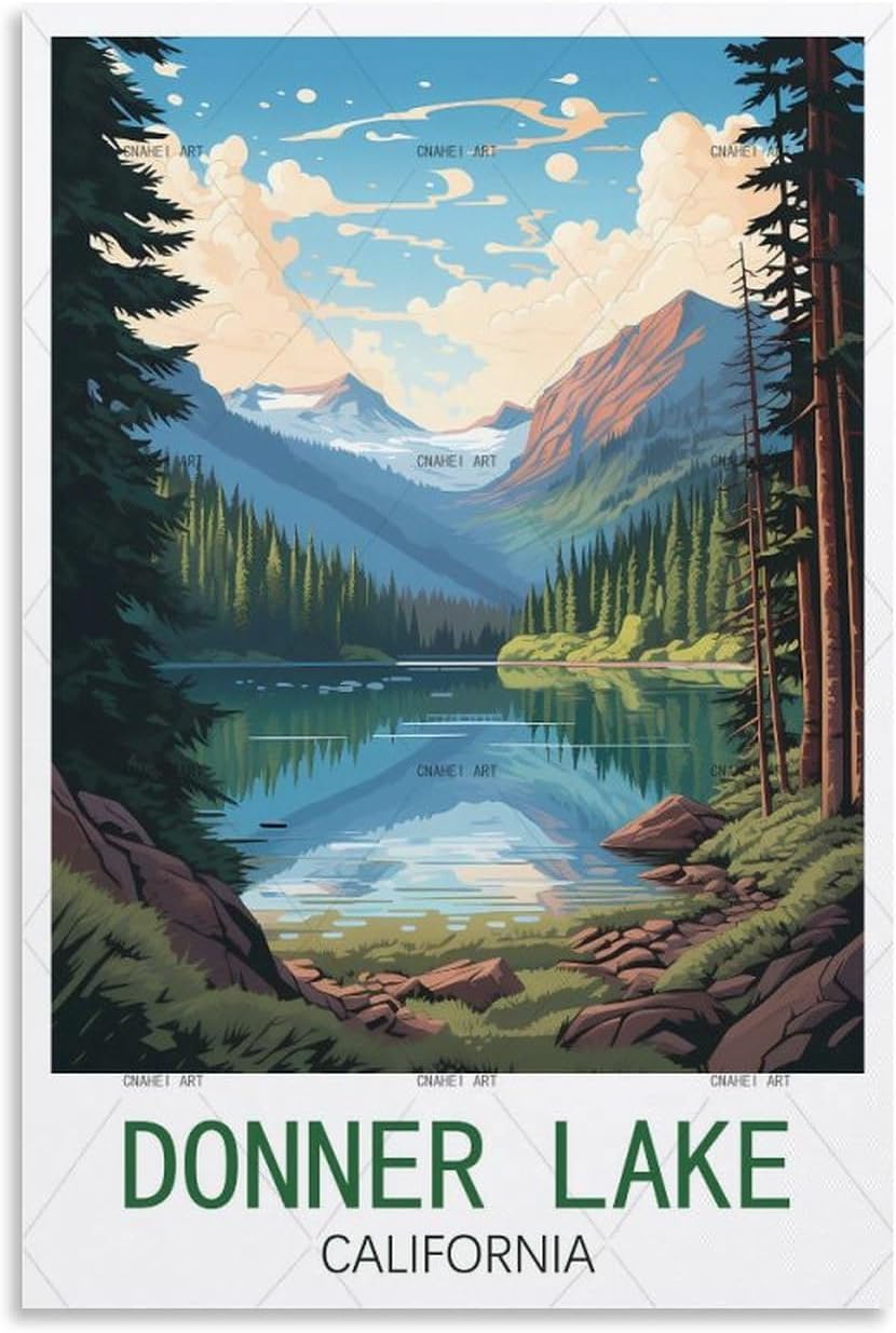 GuYaNa Donner Lake California – Pósteres de viaje vintage de 12 x 18 pulgadas (11.8 x 17.7 in), lienzo para pared, decoración de pared, sala de