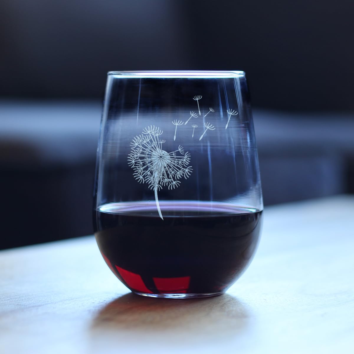Dandelion Stemless Wine Glass – Friendship Gifts and Dandelion Flowers Decor for New Beginnings – Large 17 Oz Glasses