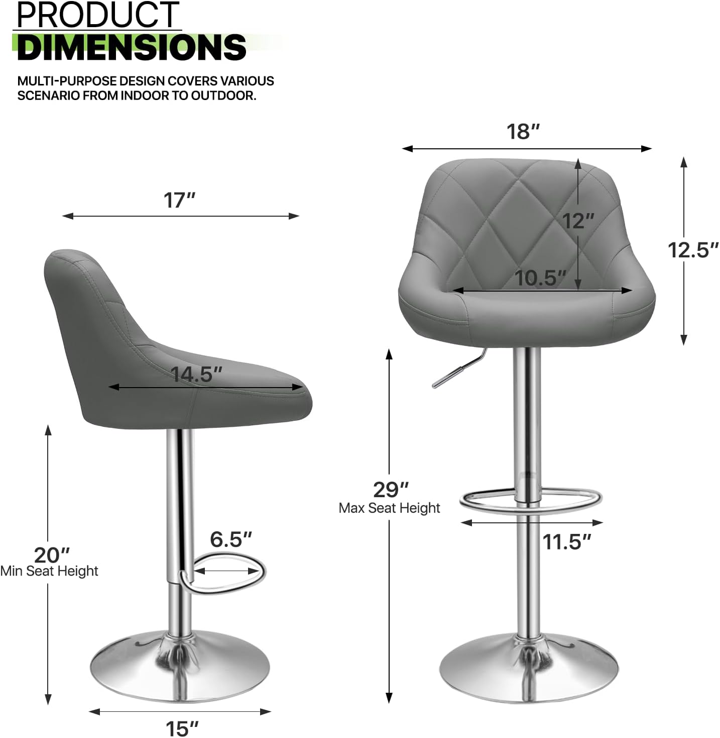 Taburetes de bar giratorios de altura de mostrador ajustable, silla de comedor moderna, taburete alto con respaldo para isla de cocina, gris