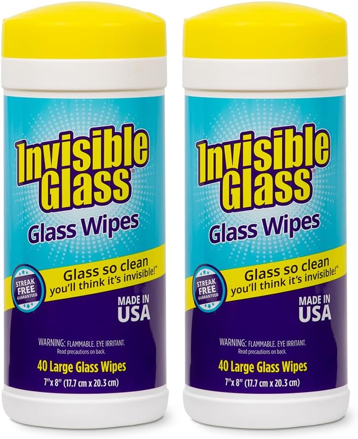 Invisible Glass 90160-2PK 40 toallitas de limpieza de vidrio sin pelusas, perfectas para espejos, ventanas, parabrisas para el hogar, automóvil y