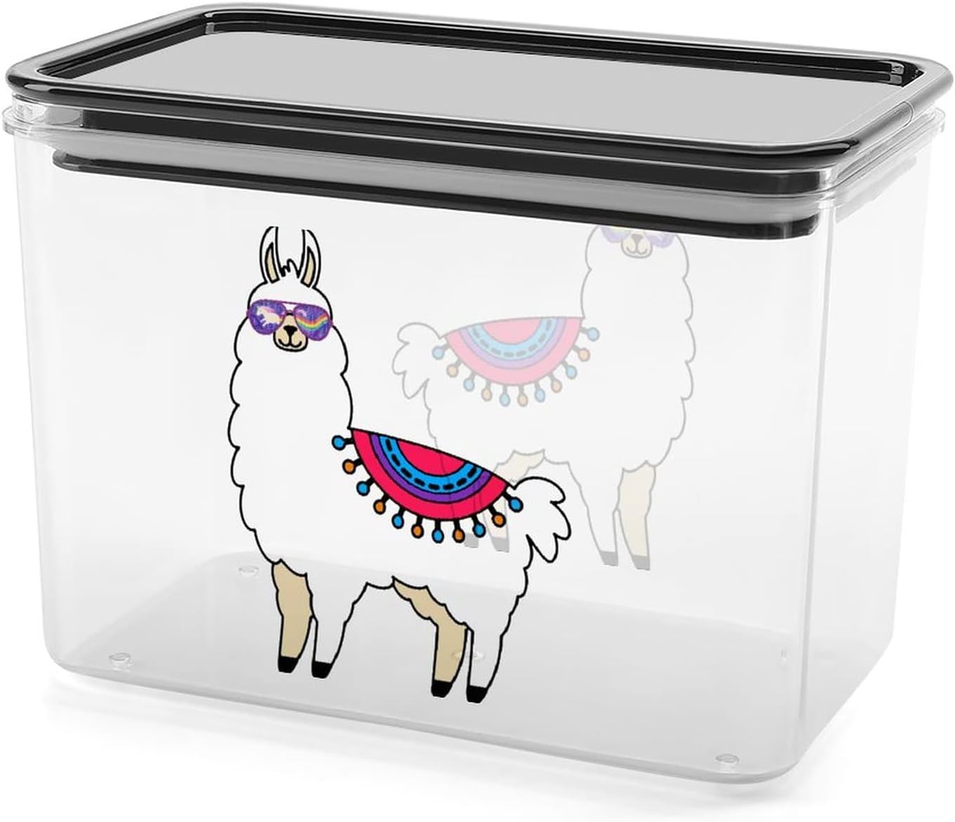 Divertidos recipientes de almacenamiento de alpaca con llama, caja de plástico transparente con tapas, contenedores reutilizables para cocina,