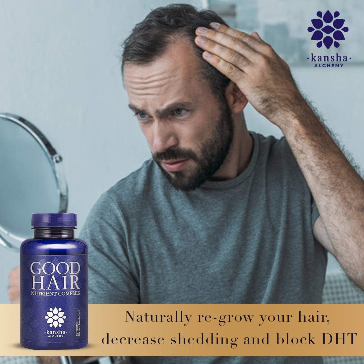 Kansha Alchemy Buen crecimiento del cabello (3 botellas) con bloqueador de DHT y biotina para un cabello más largo, más fuerte y saludable con ácido
