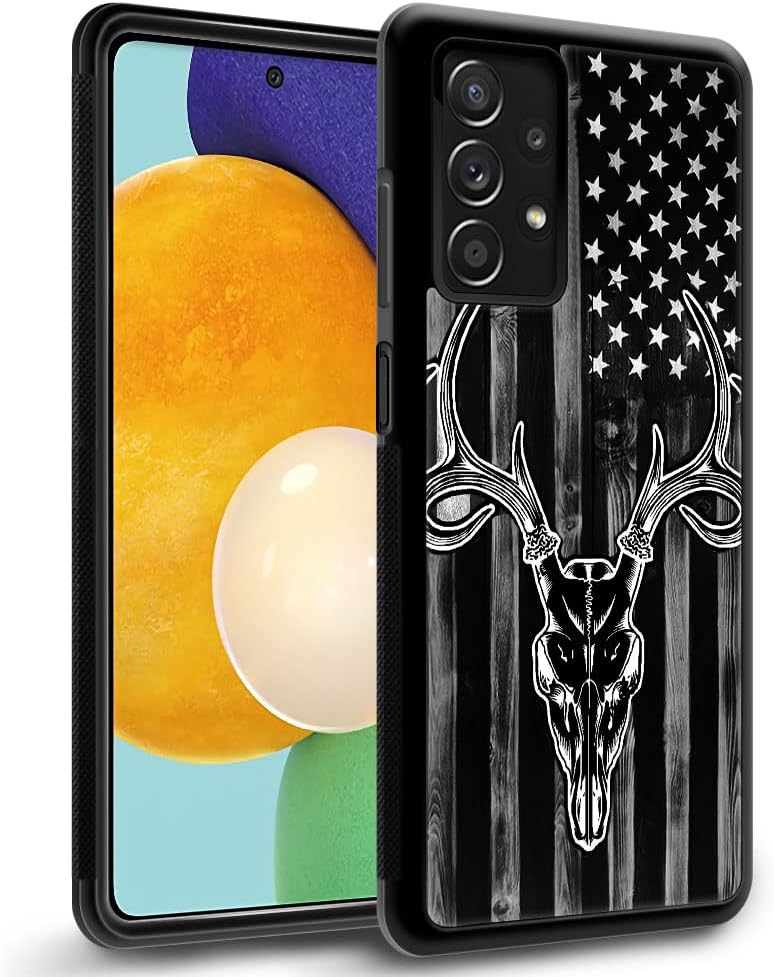 DJSOK Funda compatible con Samsung Galaxy A23, grano de madera negra, bandera estadounidense, cazador, ciervo, diseño de lujo, parte trasera + funda