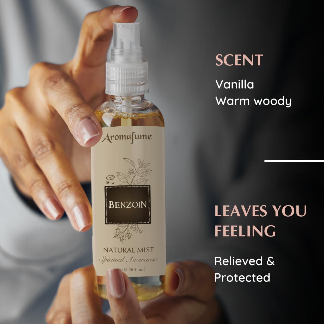 Aromafume Espray de resina natural de benjuí, 3.3 onzas, ideal para espiritualidad, oración y rituales, fabricado con resina de benjuí de Indonesia,