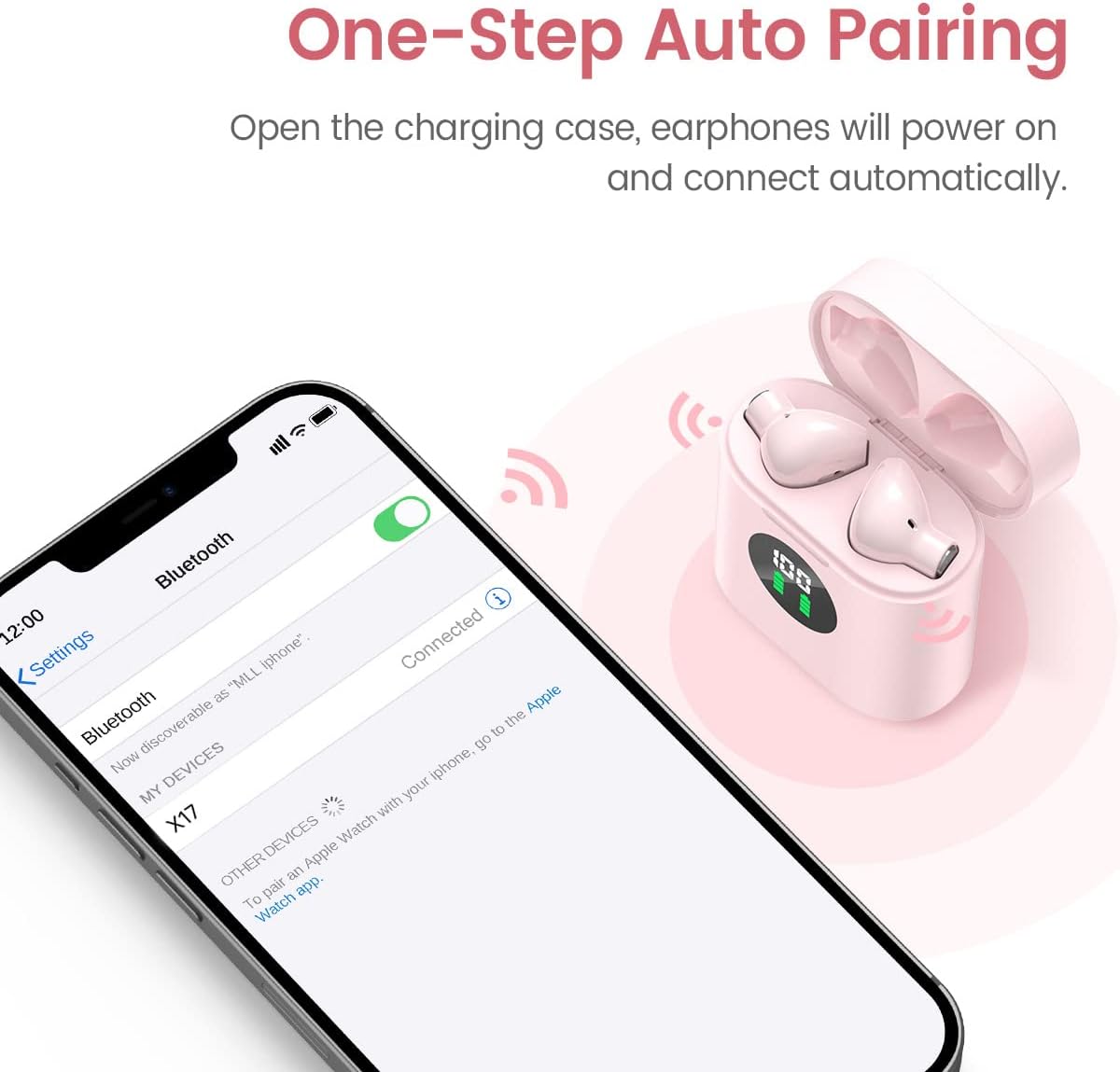 Auriculares inalámbricos con Bluetooth 5.3 con sonido estéreo de 35 horas de reproducción, estuche de carga inalámbrica y pantalla de alimentación,