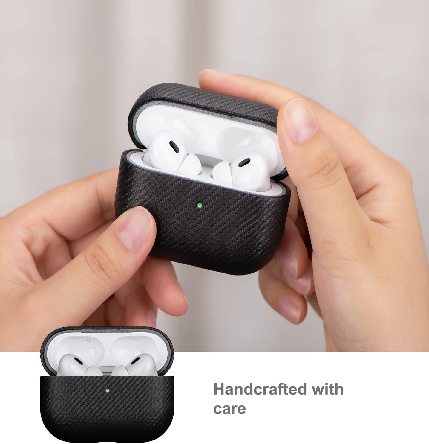 LOPIE Funda (no para AirPods Pro 1. generación), funda protectora hecha a mano para AirPods Pro de 2 generación, funda de cuero vegano estilo fibra