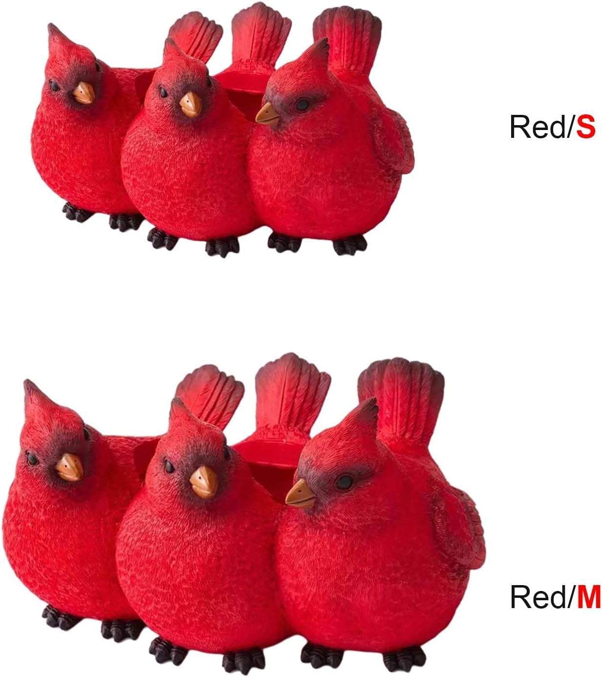 Maceta de trío cardenal de resina, maceta de trillizos de pájaros rojos, resina creativa de tres pájaros pequeños, estatua de adorno de interior