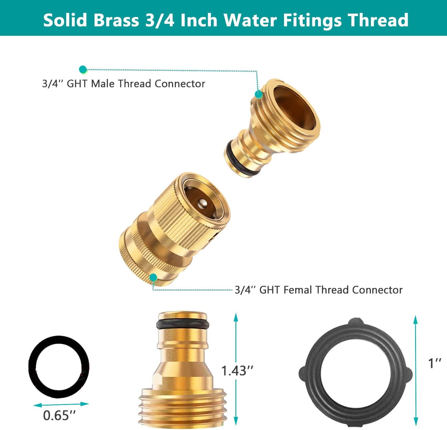 FINEST+ Manguera de jardín con conector rápido, latón macizo, rosca de 34 pulgadas, manguera de agua sin fugas, hembra y macho, fácil de conectar (4