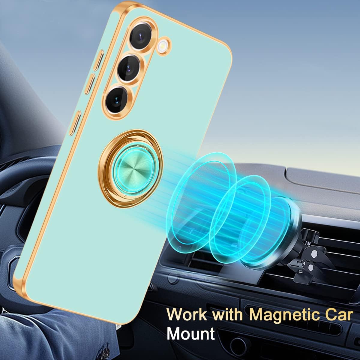 Fingic Funda para Samsung Galaxy S23 Plus, Galaxy S23 Plus con soporte de anillo de 360 para mujeres y niñas, soporte magnético delgado, soporte