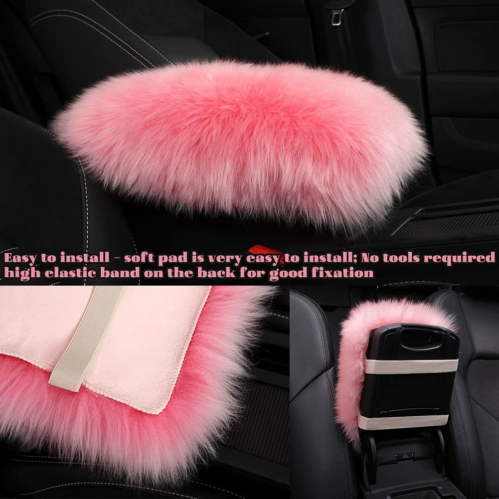 LLB Funda para consola central de auto, ajuste universal para SUV, camionescoche, piel de oveja auténtica, funda para reposabrazos de coche, funda