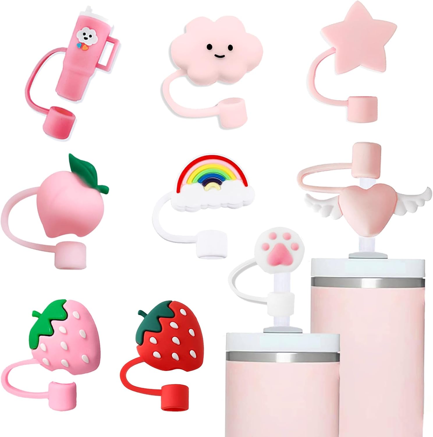 GAISHION 9 fundas para popotes compatibles con vasos Stanley de 4030 onzas, protectores reutilizables de silicona para popotes Stanley de 0.4