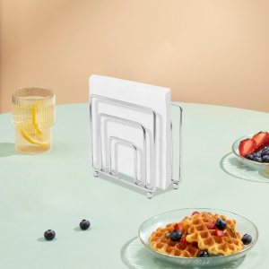 Shikiy Servilletero de 4 colores para mesa de cocina, servilletero cuadrado para cena familiar informal (plateado) Shikiy Servilletero de 4 colores para mesa de cocina, servilletero cuadrado para cena familiar informal (plateado)