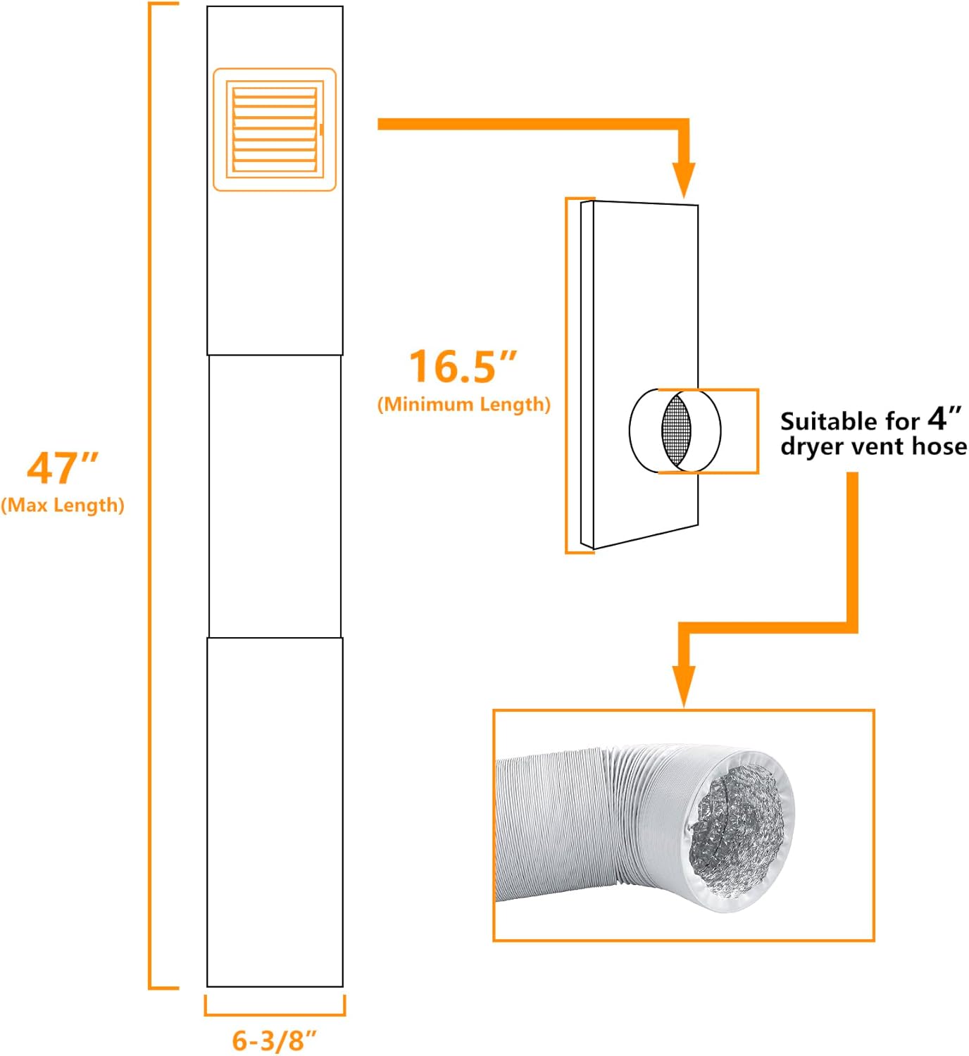 LBG Products Kit de ventana de ventilación para secadora con cubierta de ventilación con listones resistente a la intemperie para manguera de