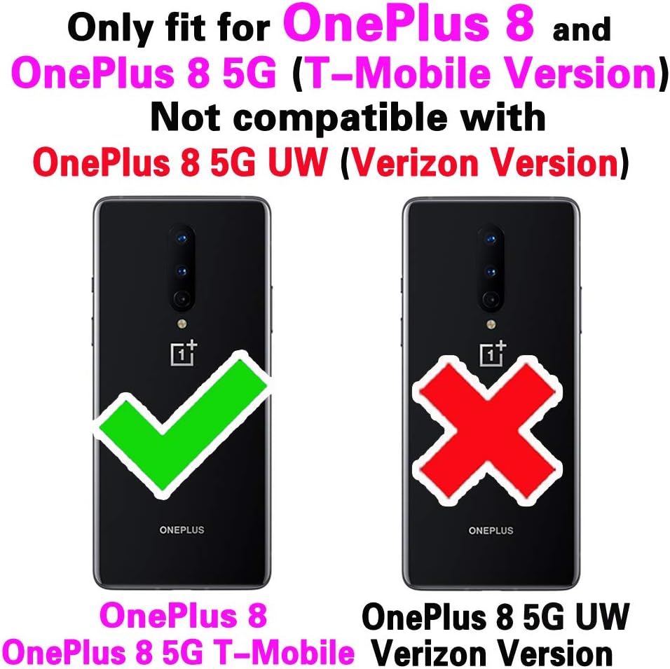 Funda con purpurina para Oneplus 8 con protector de pantalla de vidrio templado y ranura para tarjetero con función atril de cuerpo completo