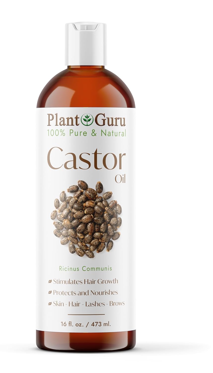 Aceite de ricino 16 fl. oz. Sin refinar, 100% libre de hexano natural puro, grado USP, crecimiento del cabello, cejas y pestañas. Hidratante para