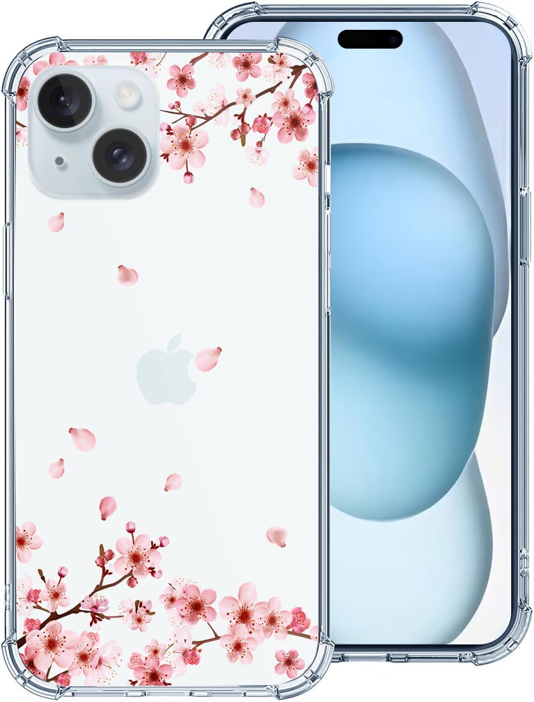 Hi Space Funda para iPhone 15 Plus de 6.7 pulgadas 2023, diseño de flor de cerezo rosa para iPhone 15 Plus para mujeres y niñas, funda floral rosa