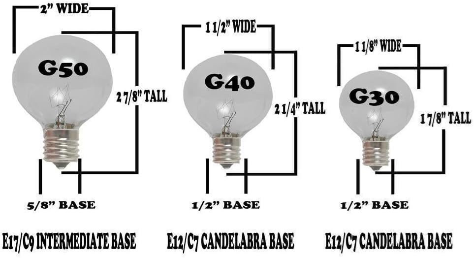 Guirnalda de luces G40 para patio con 25 bombillas amarillas de globo  Cadena de luces colgantes para jardín  Luces vintage para patio trasero