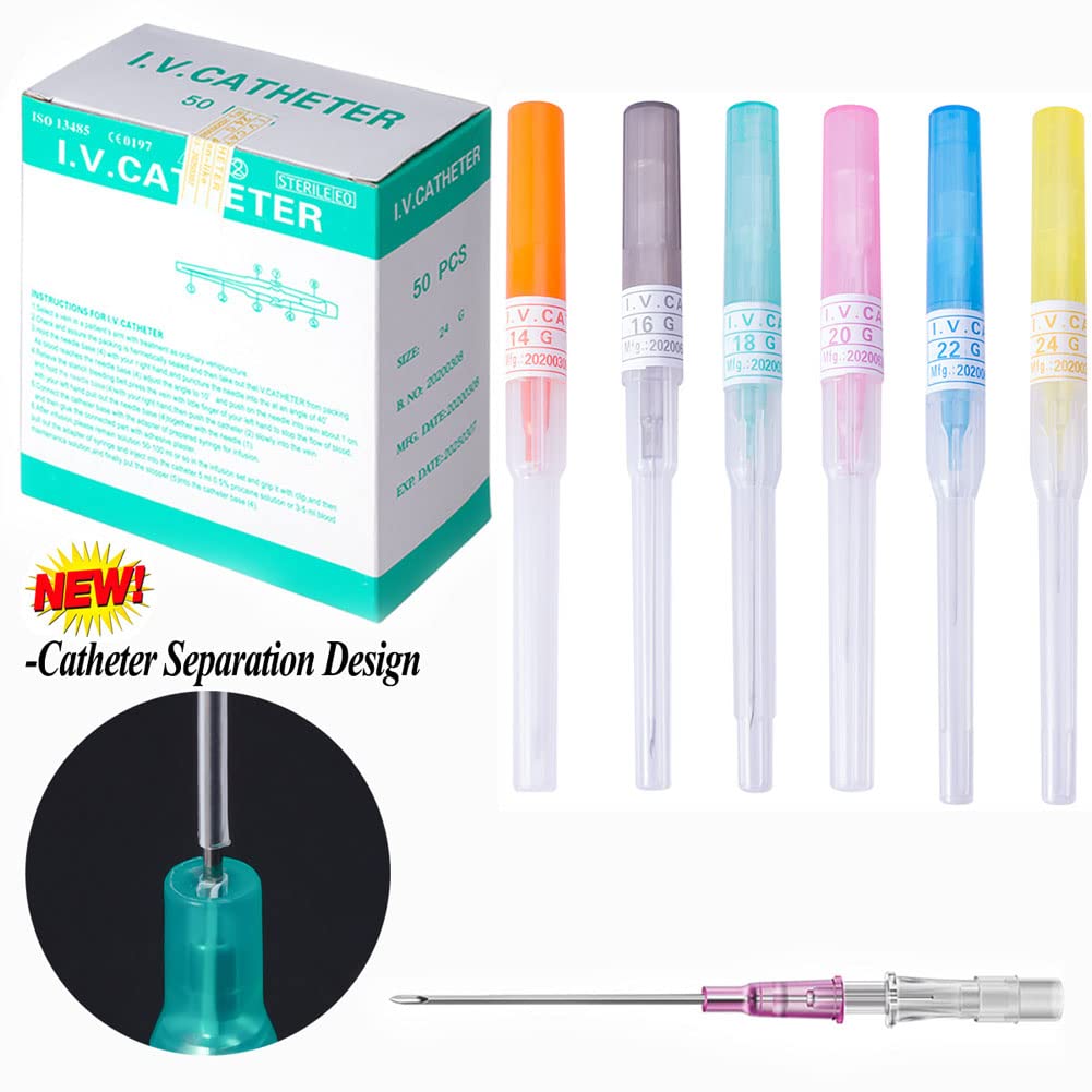 50 agujas de perforación de catéter, agujas huecas de 0.94 oz, agujas IV con catéter para el cuerpo, kit de piercings para oreja, nariz, labio,