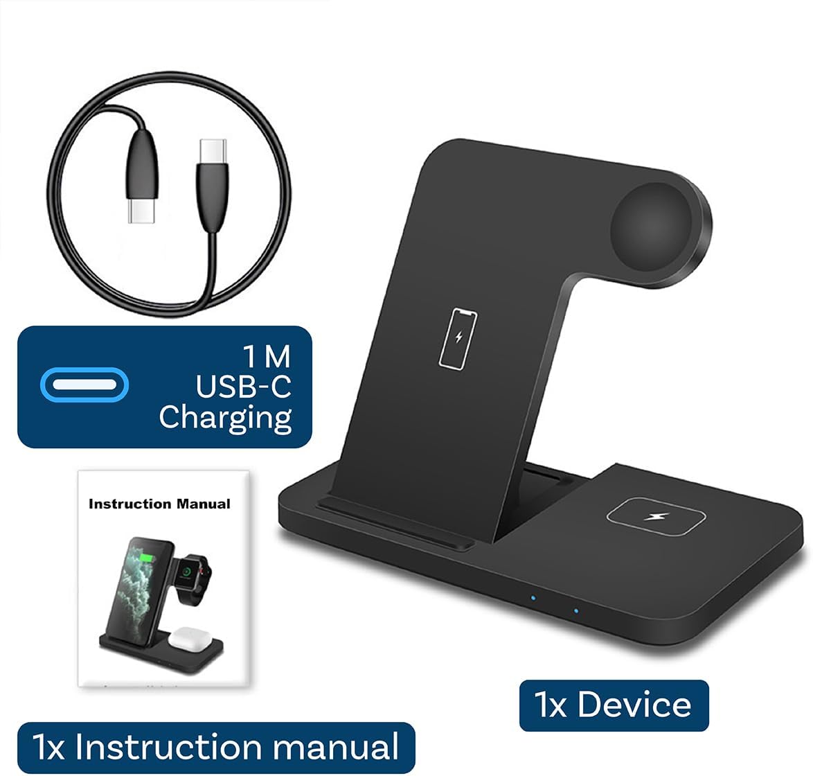 MMOBIEL Estación de carga inalámbrica compatible con iPhone, Apple Watch y AirPods – Soporte de cargador inalámbrico 3 en 1 de 18 W compatible con