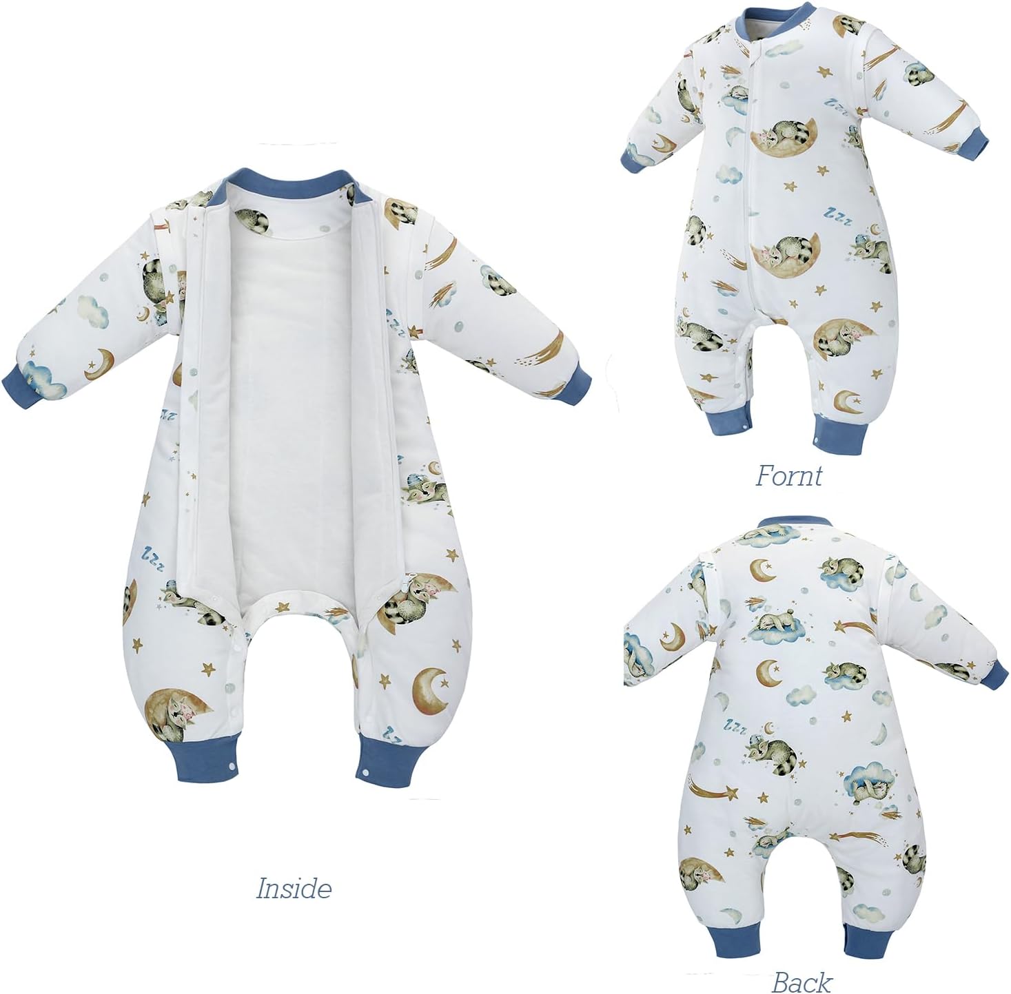 Saco de dormir para bebé con piernas, manta 100% algodón con pies, saco de dormir desmontable de manga larga con cremallera de 2 vías y botones,