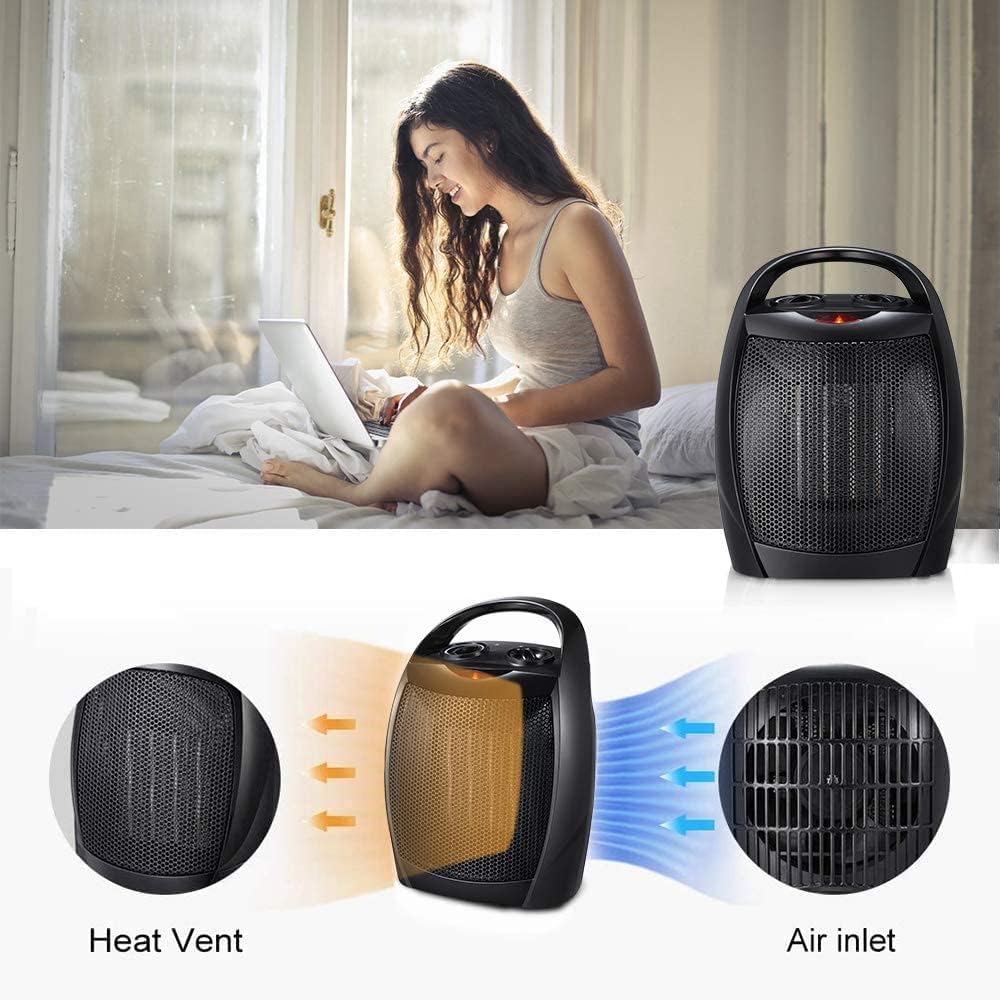 Calentador eléctrico portátil con termostato, ventilador de cerámica seguro y silencioso de 1500 W750 W, calienta 200 pies cuadrados para oficina,